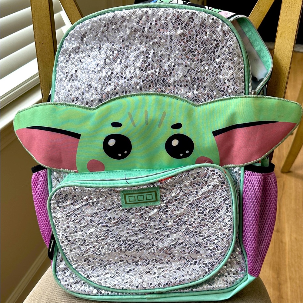 Star Wars Yoda Green and Pink Sequin Kids Backpack